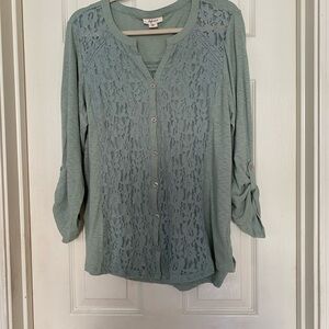 Button Down Lace Top - Soft Green